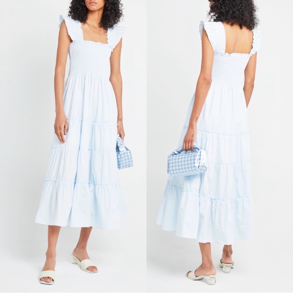 Kourt Elegant Light Blue Smocked Maxi Dress